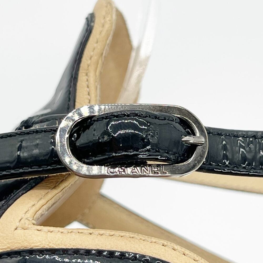 Chanel Vintage Beige Black Patent Leather Cap Toe CC Logo Strappy Heels EU 40 - Picture 13 of 16
